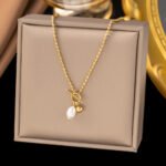 Dainty OT Clasp Baroque Pearl Pendant Necklace | 18K Gold-Plated Stainless Steel Jewelry
