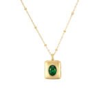 Titanium Steel Emerald CZ Pendant Necklace | 18K Gold-Plated Luxury Choker