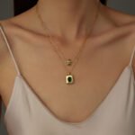 Titanium Steel Emerald CZ Pendant Necklace | 18K Gold-Plated Luxury Choker - Image 2
