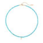 Natural Turquoise Beaded Choker with Initial Z CZ Charm | 18K Gold-Plated Stainless Steel Jewelry - Image 17