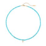 Natural Turquoise Beaded Choker with Initial Z CZ Charm | 18K Gold-Plated Stainless Steel Jewelry - Image 16