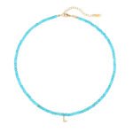 Natural Turquoise Beaded Choker with Initial Z CZ Charm | 18K Gold-Plated Stainless Steel Jewelry - Image 15