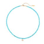 Natural Turquoise Beaded Choker with Initial Z CZ Charm | 18K Gold-Plated Stainless Steel Jewelry - Image 14