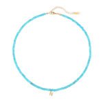 Natural Turquoise Beaded Choker with Initial Z CZ Charm | 18K Gold-Plated Stainless Steel Jewelry - Image 13
