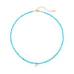 Natural Turquoise Beaded Choker with Initial Z CZ Charm | 18K Gold-Plated Stainless Steel Jewelry - Image 11
