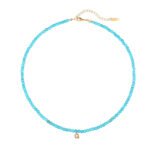 Natural Turquoise Beaded Choker with Initial Z CZ Charm | 18K Gold-Plated Stainless Steel Jewelry - Image 10