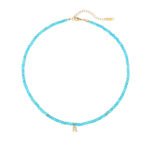 Natural Turquoise Beaded Choker with Initial Z CZ Charm | 18K Gold-Plated Stainless Steel Jewelry - Image 9