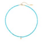 Natural Turquoise Beaded Choker with Initial Z CZ Charm | 18K Gold-Plated Stainless Steel Jewelry - Image 25