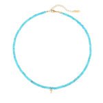 Natural Turquoise Beaded Choker with Initial Z CZ Charm | 18K Gold-Plated Stainless Steel Jewelry - Image 7