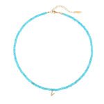 Natural Turquoise Beaded Choker with Initial Z CZ Charm | 18K Gold-Plated Stainless Steel Jewelry - Image 6