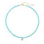 Natural Turquoise Beaded Choker with Initial Z CZ Charm | 18K Gold-Plated Stainless Steel Jewelry - Image 5
