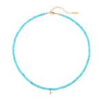 Natural Turquoise Beaded Choker with Initial Z CZ Charm | 18K Gold-Plated Stainless Steel Jewelry - Image 3