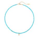 Natural Turquoise Beaded Choker with Initial Z CZ Charm | 18K Gold-Plated Stainless Steel Jewelry - Image 2