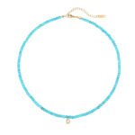 Natural Turquoise Beaded Choker with Initial Z CZ Charm | 18K Gold-Plated Stainless Steel Jewelry - Image 23