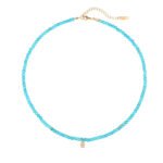 Natural Turquoise Beaded Choker with Initial Z CZ Charm | 18K Gold-Plated Stainless Steel Jewelry - Image 22