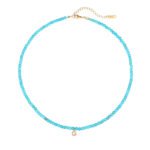 Natural Turquoise Beaded Choker with Initial Z CZ Charm | 18K Gold-Plated Stainless Steel Jewelry - Image 20