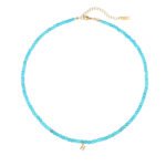 Natural Turquoise Beaded Choker with Initial Z CZ Charm | 18K Gold-Plated Stainless Steel Jewelry - Image 19