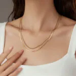 Minimalist Double Layer Herringbone & Box Chain Necklace | 18K Gold-Plated Stainless Steel Jewelry - Image 3