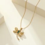 18K Gold-Plated CZ & Emerald Dragonfly Pendant Necklace | Hypoallergenic Stainless Steel Jewelry