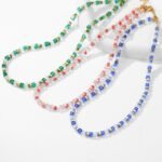 Colorful Square Natural Stone Beaded Necklace & Bracelet Set | Boho Summer Jewelry