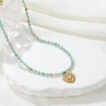 Amazonite Heart Pendant Necklace | 18K Gold-Plated Stainless Steel Boho Jewelry