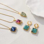 Luxury Natural Stone Stainless Steel Necklace | 18K Gold-Plated Gemstone Pendant