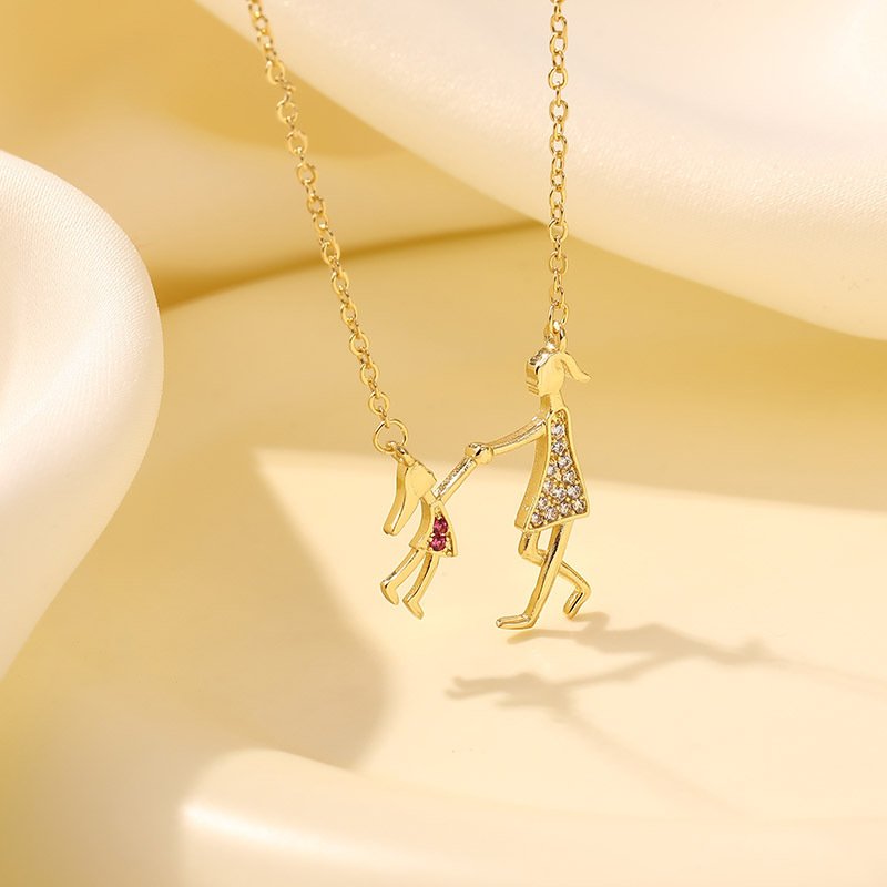 跨境专供母女项链小众ins风钛钢不掉色项链diy轻奢高级感饰品批发_主图-2 Titanium Steel Mother & Daughter Pendant Necklace | 18K Gold-Plated Tarnish-Free Jewelry - Image 1